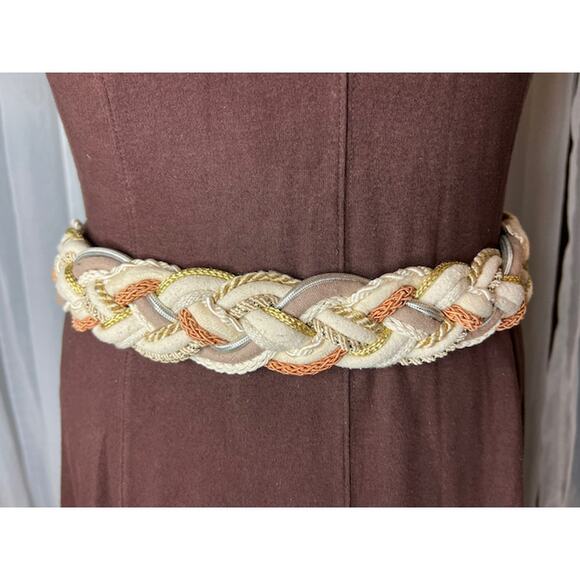 belt rope braided boho white gray peach gold 1980s - Picture 1 of 8